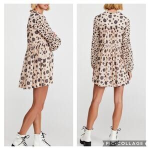 Free People Turn Turn Tea Combo Mini Dress Semi Sheer Balloon Sleeve SZ M